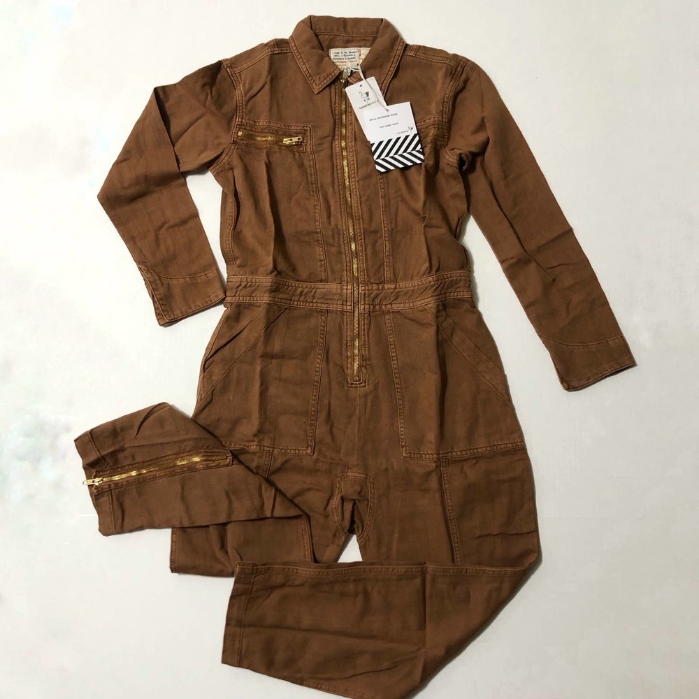 Sandrine Rose Denim Jumpsuit by Free People Size M color burnt